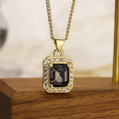 Elegant Luxurious Square Copper 18k Gold Plated Zircon Pendant Necklace In Bulk