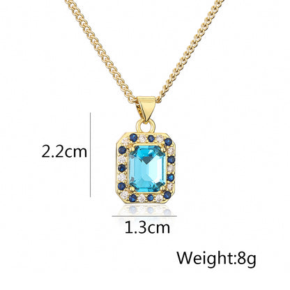 Elegant Luxurious Square Copper 18k Gold Plated Zircon Pendant Necklace In Bulk