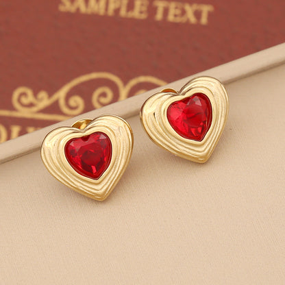 Ins Style Sweet Commute Heart Shape Stainless Steel Plating Inlay Artificial Gemstones Women's Ear Studs