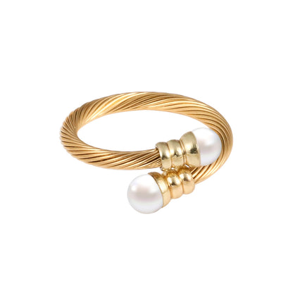 Wholesale Casual Simple Style Spiral Stripe Stainless Steel Copper Braid Inlay Pearl Rings Bracelets Earrings