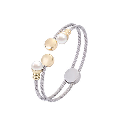 Casual Simple Style Round Stainless Steel Copper Inlay Pearl Women's Rings Bracelets