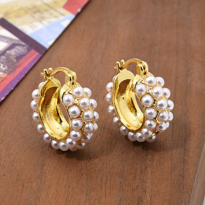 1 Pair Retro C Shape Plating Inlay Copper Artificial Pearls Zircon Ear Studs