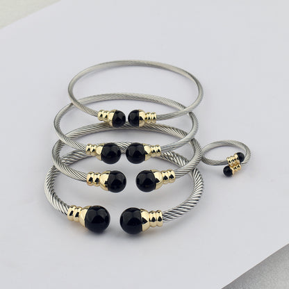 Simple Style Ball Stainless Steel Copper Inlay Glass Bead Women's Rings Bracelets