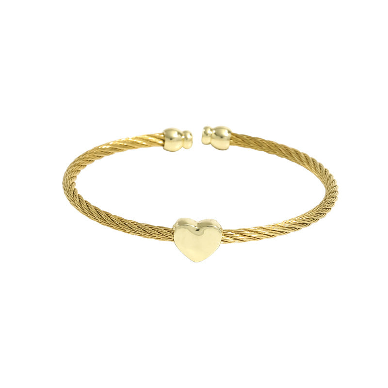 Casual Simple Style Heart Shape Stainless Steel Copper Bangle