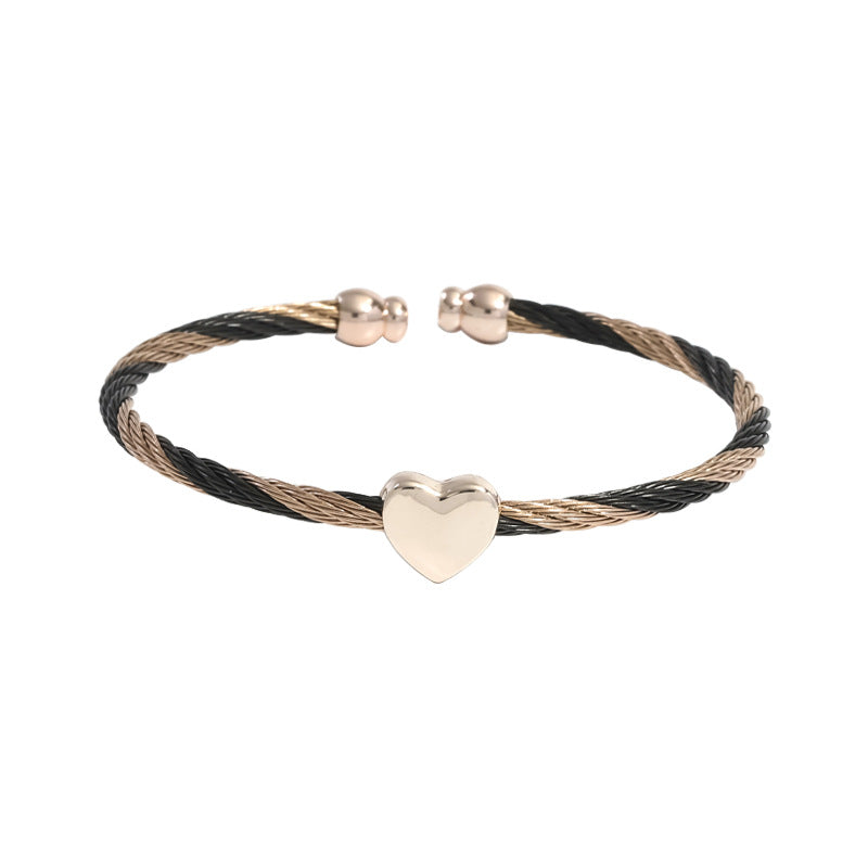 Casual Simple Style Heart Shape Stainless Steel Copper Bangle