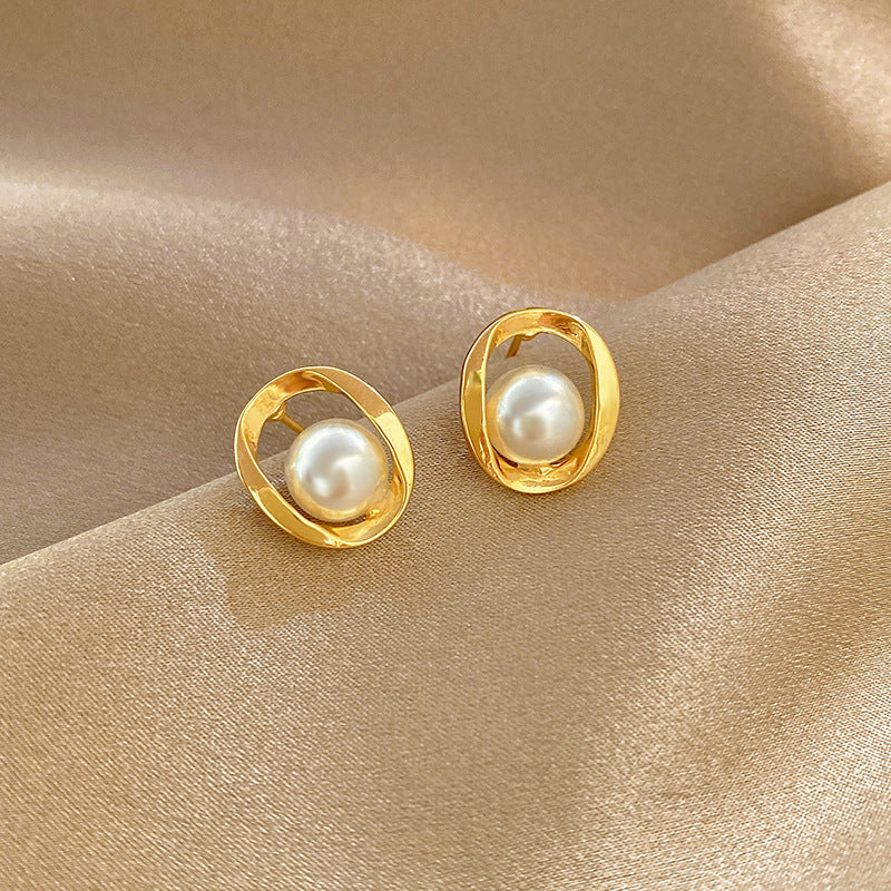 Simple Style Geometric Alloy Inlay Artificial Pearls Rhinestones Women's Ear Studs