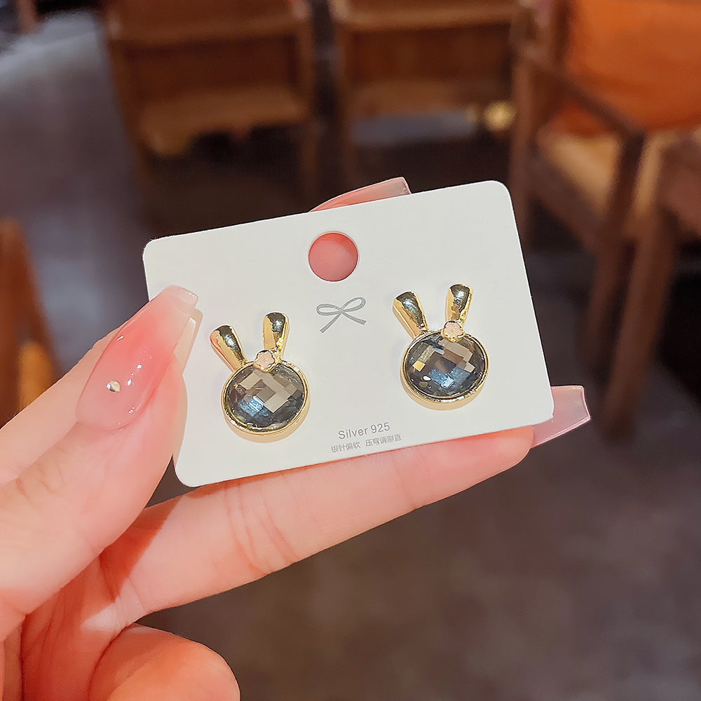 Cute Rabbit Alloy Mixed Materials Inlay Rhinestones Women's Earrings