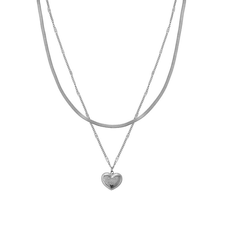 Fashion Heart Shape Titanium Steel Plating Layered Necklaces