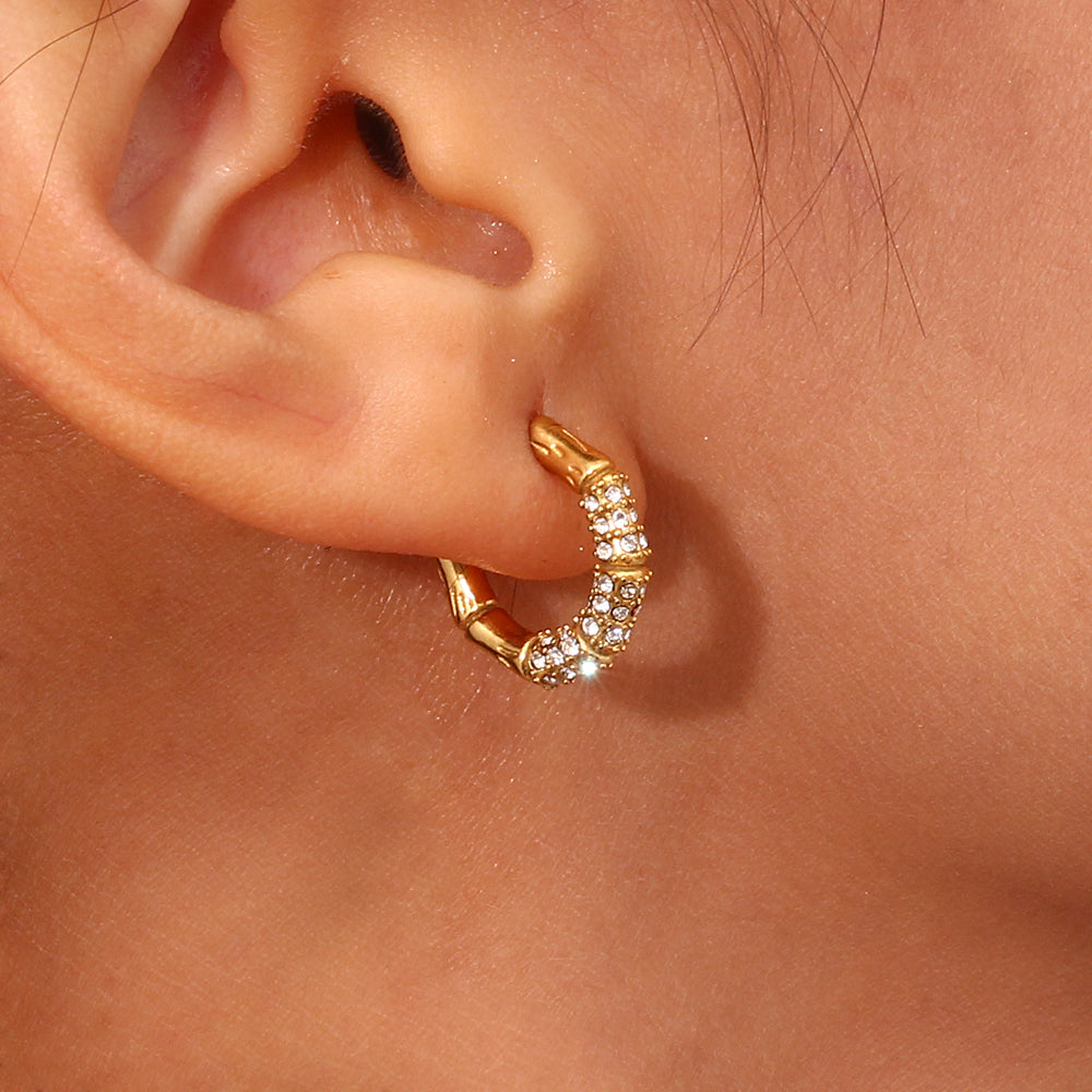 1 Pair Modern Style C Shape Plating Inlay Stainless Steel Rhinestones Pearl 18k Gold Plated Ear Studs