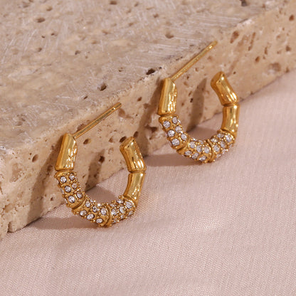 1 Pair Modern Style C Shape Plating Inlay Stainless Steel Rhinestones Pearl 18k Gold Plated Ear Studs