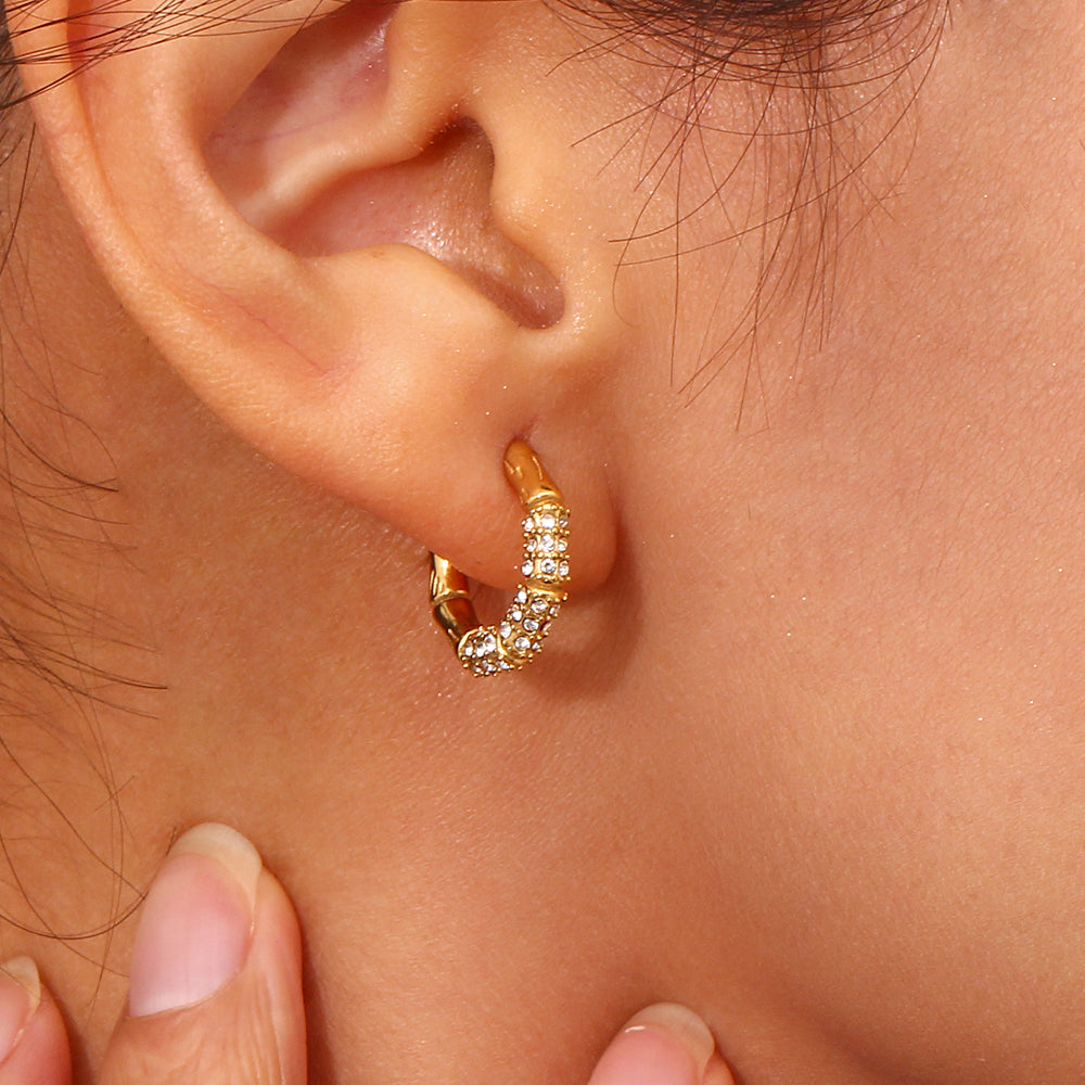 1 Pair Modern Style C Shape Plating Inlay Stainless Steel Rhinestones Pearl 18k Gold Plated Ear Studs