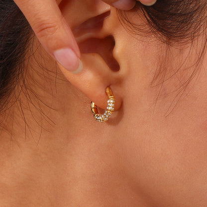 1 Pair Modern Style C Shape Plating Inlay Stainless Steel Rhinestones Pearl 18k Gold Plated Ear Studs