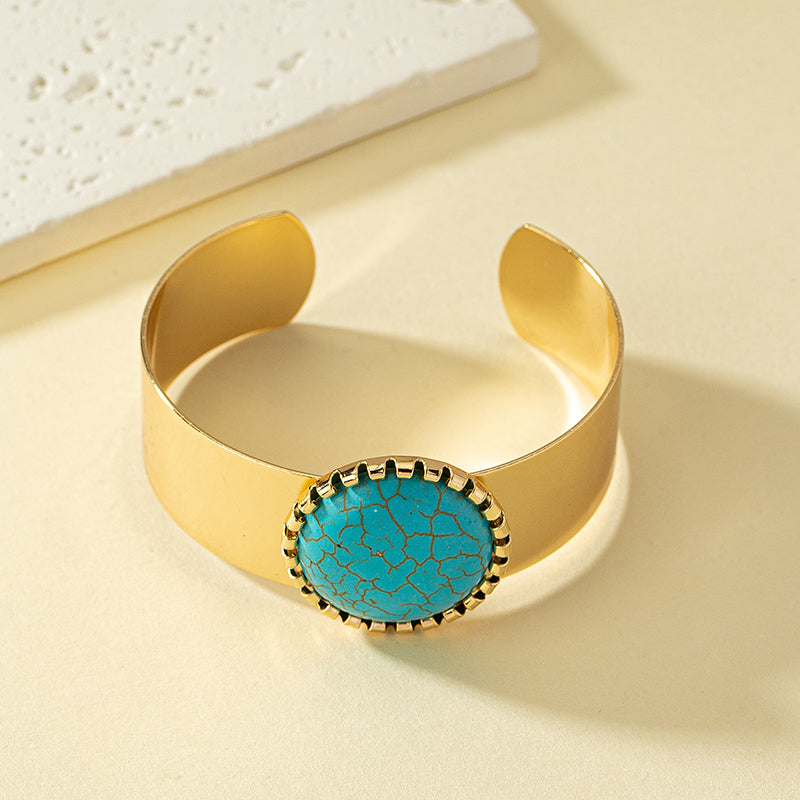 Retro Ethnic Style Round Turquoise Alloy Wholesale Cuff Bracelets