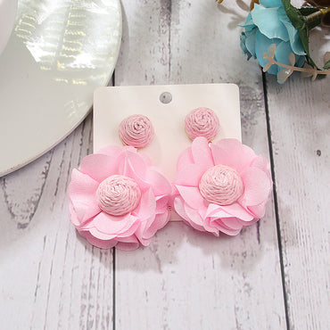 Exaggerated Vacation Flower Raffia Patchwork Women's Drop Earrings