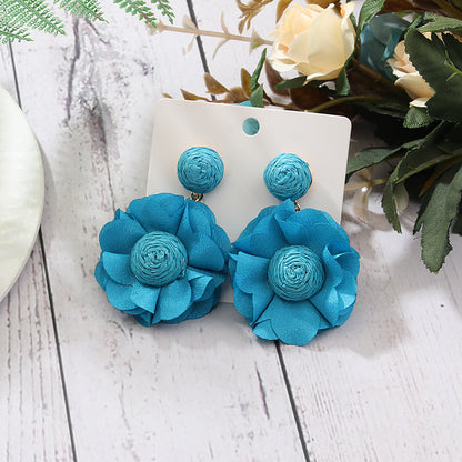 Exaggerated Vacation Flower Raffia Patchwork Women's Drop Earrings