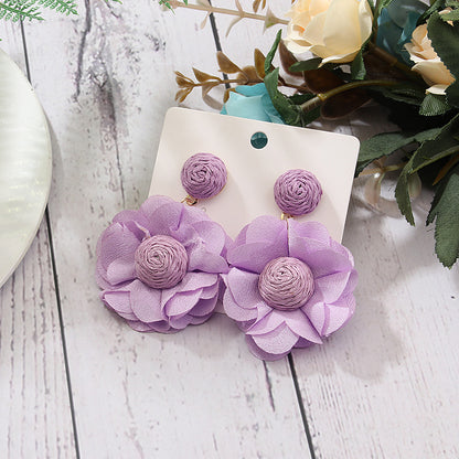 Exaggerated Vacation Flower Raffia Patchwork Women's Drop Earrings