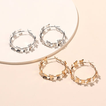 Golden Butterfly Flying Round Ring Metal Earrings Spread Geometric Circle Earrings Wholesale Gooddiy