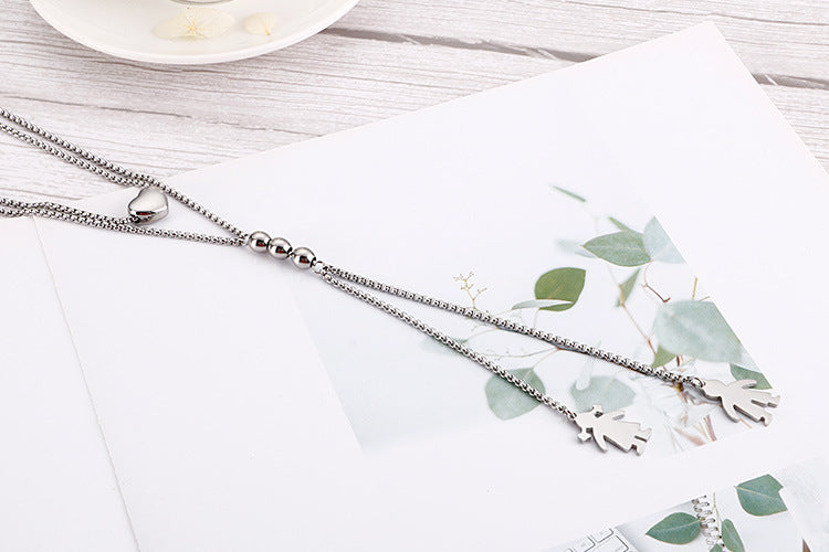 New Long Double Necklace Character Minimalist Style Stainless Steel Pendant Necklace Wholesale