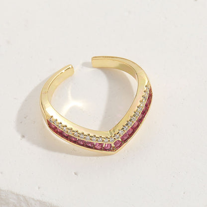 Simple Style Arrow Copper 14k Gold Plated Zircon Open Ring In Bulk