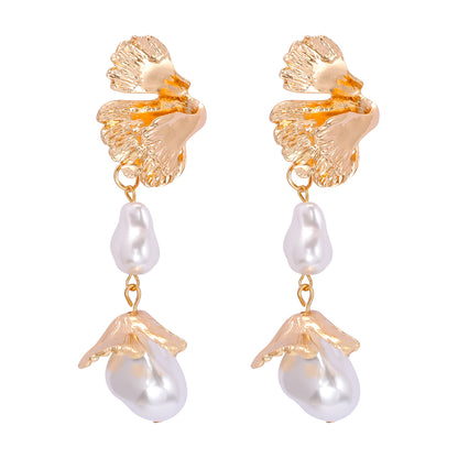 1 Pair Vintage Style Lady Streetwear Heart Shape Flower Bird Plating Imitation Pearl Alloy Drop Earrings Ear Studs