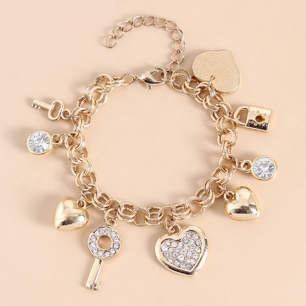 Animal Insect Fashion Golden Heart O-shaped Crystal Diy Retro Alloy Bracelet