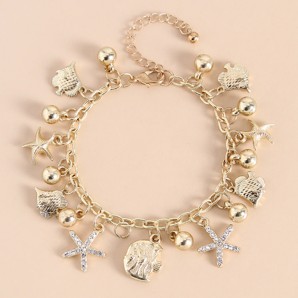 Animal Insect Fashion Golden Heart O-shaped Crystal Diy Retro Alloy Bracelet