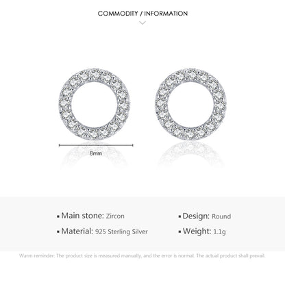 1 Pair Elegant Simple Style Classic Style Round Sterling Silver Plating Inlay Zircon Rhodium Plated Ear Studs
