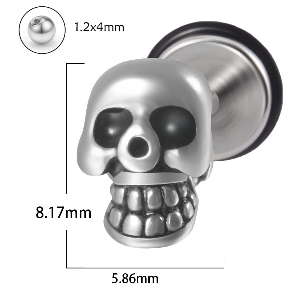 1 Piece Punk Skull Stainless Steel Ear Studs