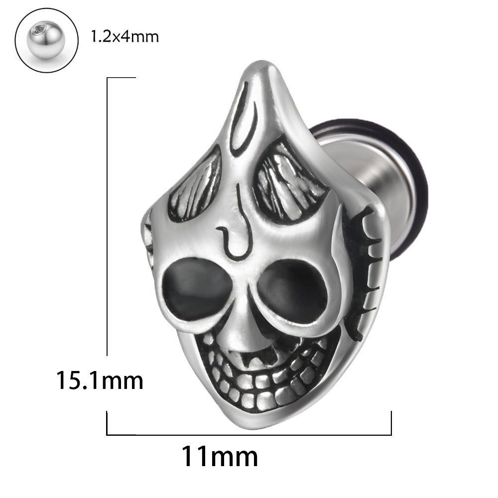 1 Piece Punk Skull Stainless Steel Ear Studs