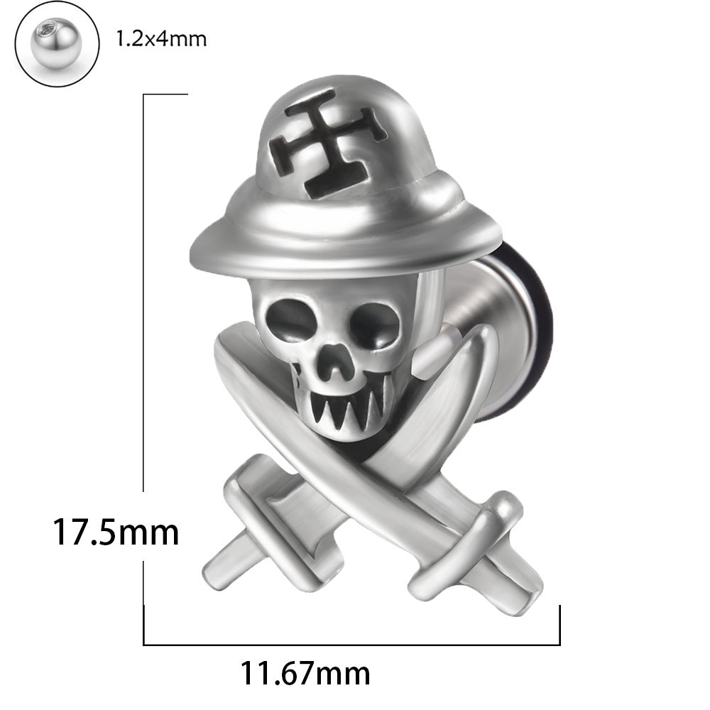 1 Piece Punk Skull Stainless Steel Ear Studs