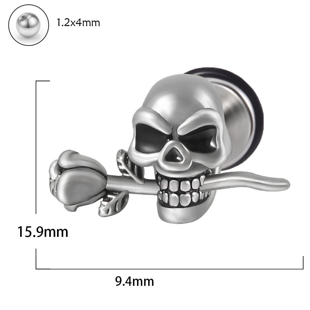 1 Piece Punk Skull Stainless Steel Ear Studs