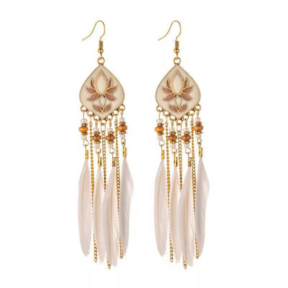 Bohemian Tassel Rhombus Alloy Feather Plating Women'S Drop Earrings