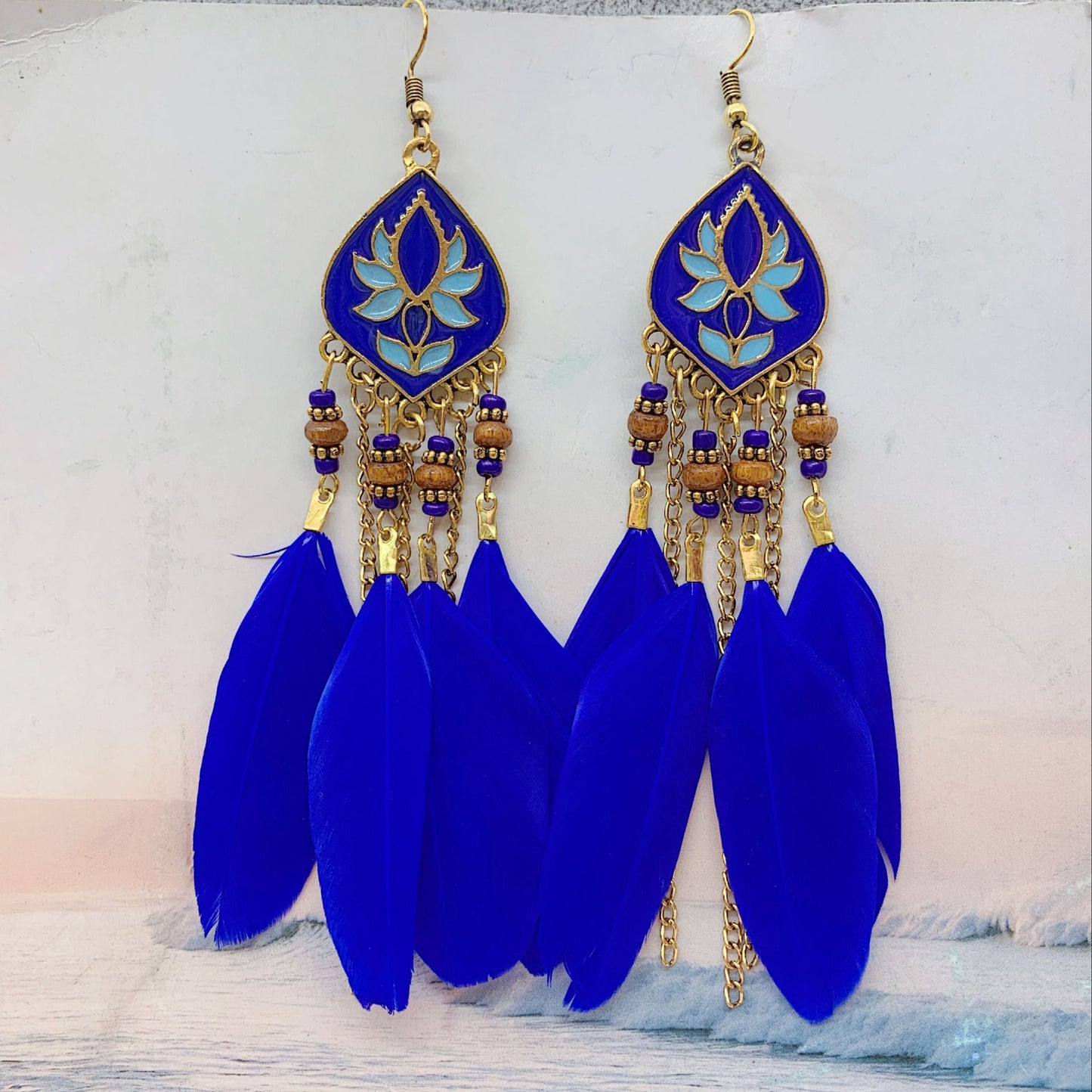 Bohemian Tassel Rhombus Alloy Feather Plating Women'S Drop Earrings