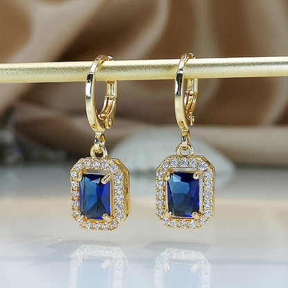 1 Pair Elegant Luxurious Square Copper Plating Inlay Zircon Gold Plated Drop Earrings