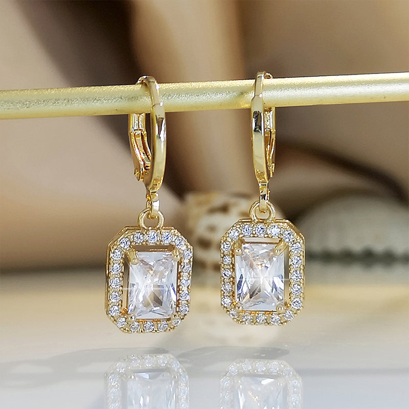 1 Pair Elegant Luxurious Square Copper Plating Inlay Zircon Gold Plated Drop Earrings