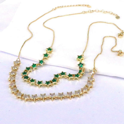 Elegant Shiny Star Copper Gold Plated Zircon Necklace In Bulk