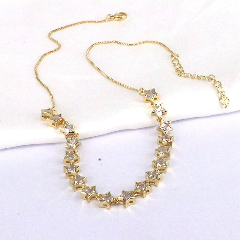 Elegant Shiny Star Copper Gold Plated Zircon Necklace In Bulk