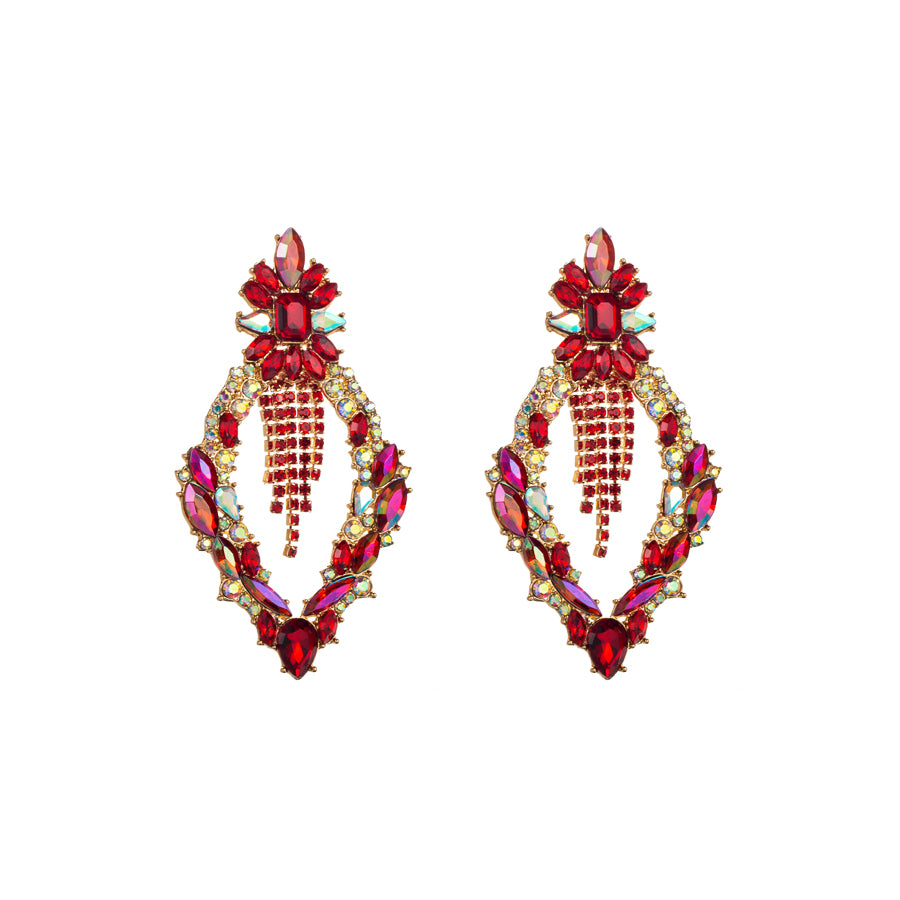 Elegant Luxurious Tassel Rhombus Alloy Plating Inlay Rhinestones Glass Gold Plated Women's Drop Earrings