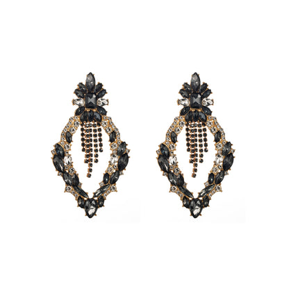 Elegant Luxurious Tassel Rhombus Alloy Plating Inlay Rhinestones Glass Gold Plated Women's Drop Earrings