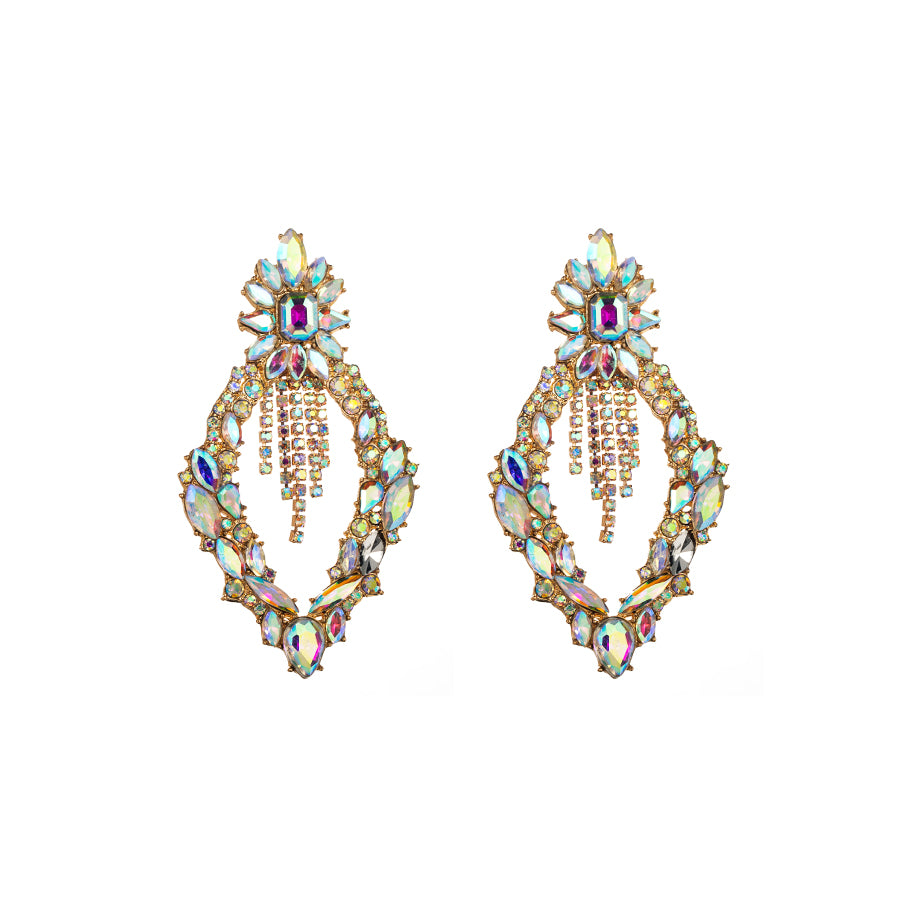 Elegant Luxurious Tassel Rhombus Alloy Plating Inlay Rhinestones Glass Gold Plated Women's Drop Earrings