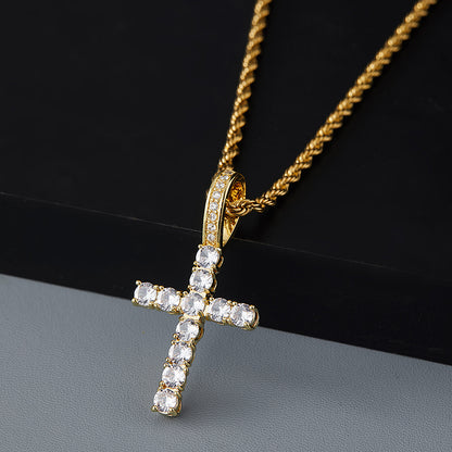 European And American Hip Hop Super Cool Small Zircon Cross Pendant Trend Pop Style Jewelry