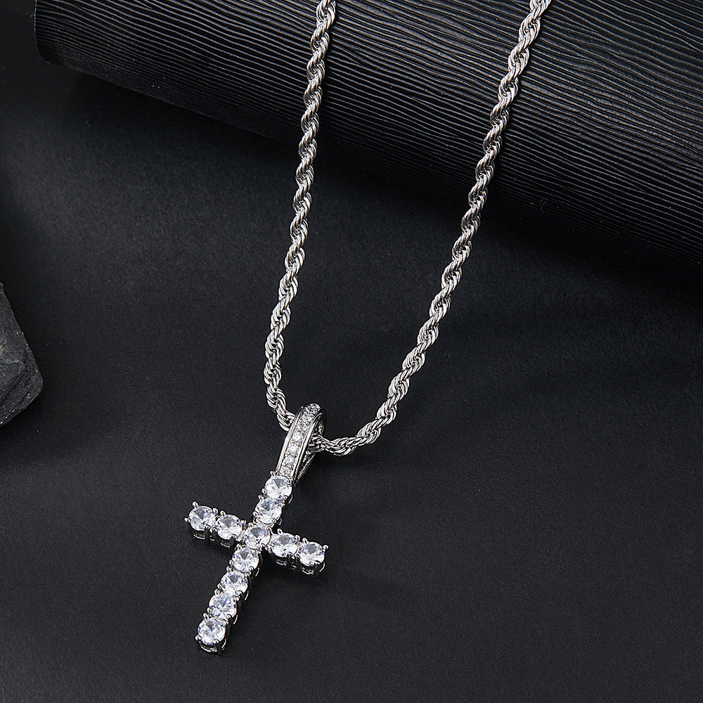 European And American Hip Hop Super Cool Small Zircon Cross Pendant Trend Pop Style Jewelry