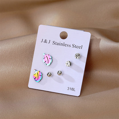 1 Set Casual Leaves Stainless Steel Plating Inlay Zircon Ear Studs
