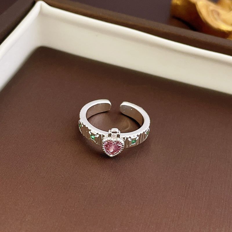 Sweet Animal Heart Shape Alloy Inlay Zircon Women's Open Ring