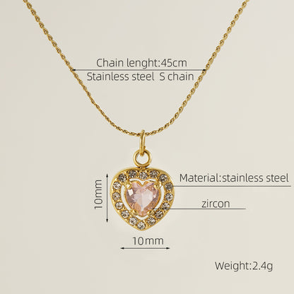 Glam Shiny Sun Water Droplets Heart Shape Stainless Steel Plating Inlay Zircon 18k Gold Plated Pendant Necklace