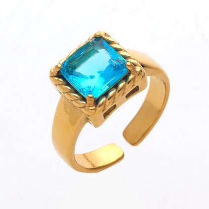 Vintage Style Square Titanium Steel Inlay Zircon Open Ring