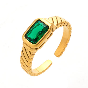 Vintage Style Simple Style Rectangle Titanium Steel Inlay Zircon Open Ring