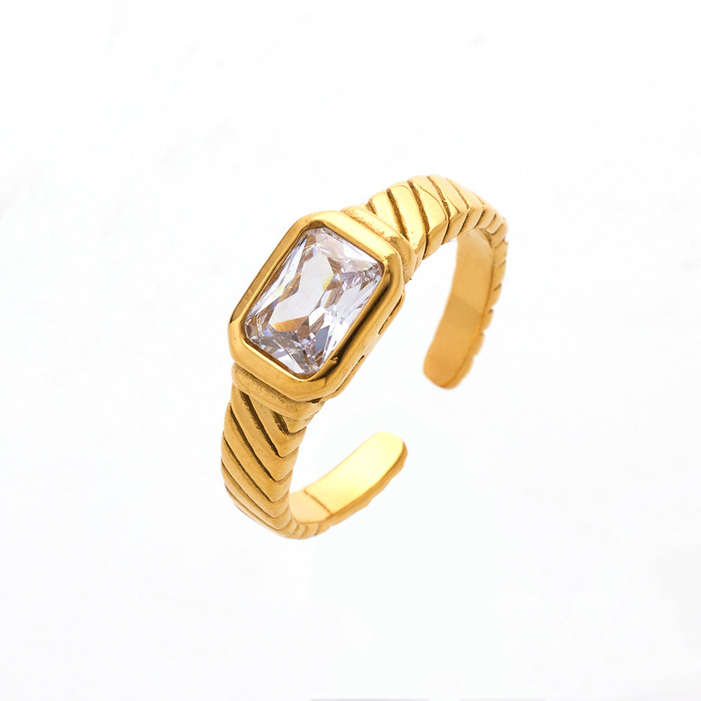 Vintage Style Simple Style Rectangle Titanium Steel Inlay Zircon Open Ring