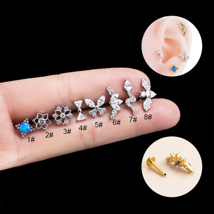 1 Piece Simple Style Flower Titanium Steel Inlay Rhinestones Ear Studs