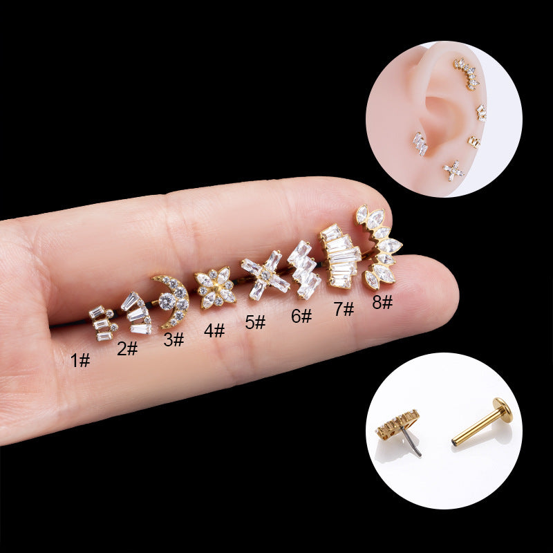 1 Piece Simple Style Moon Metal Inlay Rhinestones Ear Studs